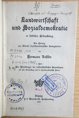 M 271a 104 : Landwirtschaft und Sozialdemokratie in sittlicher Beleuchtung (1903)
