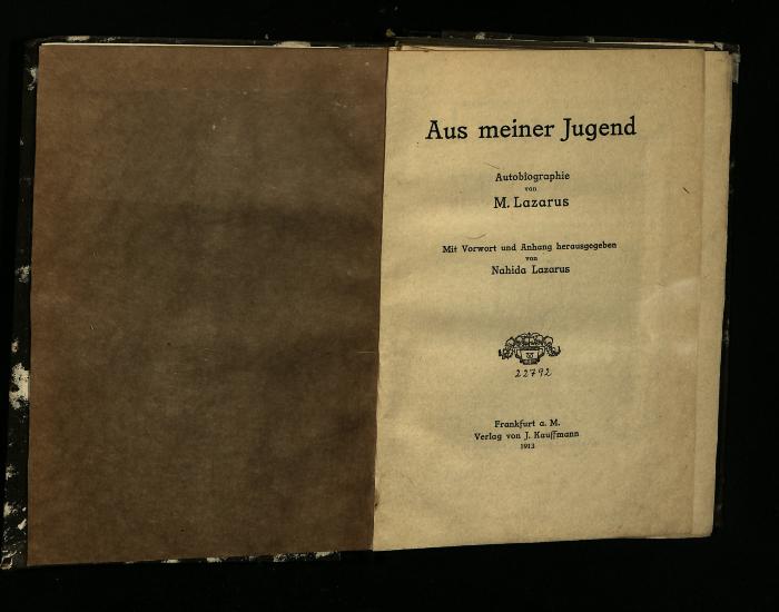 BIO I 1102 : Aus meiner Jugend : Autobiographie (1913)