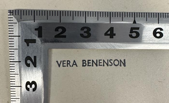 - (Benenson, Vera), Stempel: Name; 'VERA BENENSON'. 