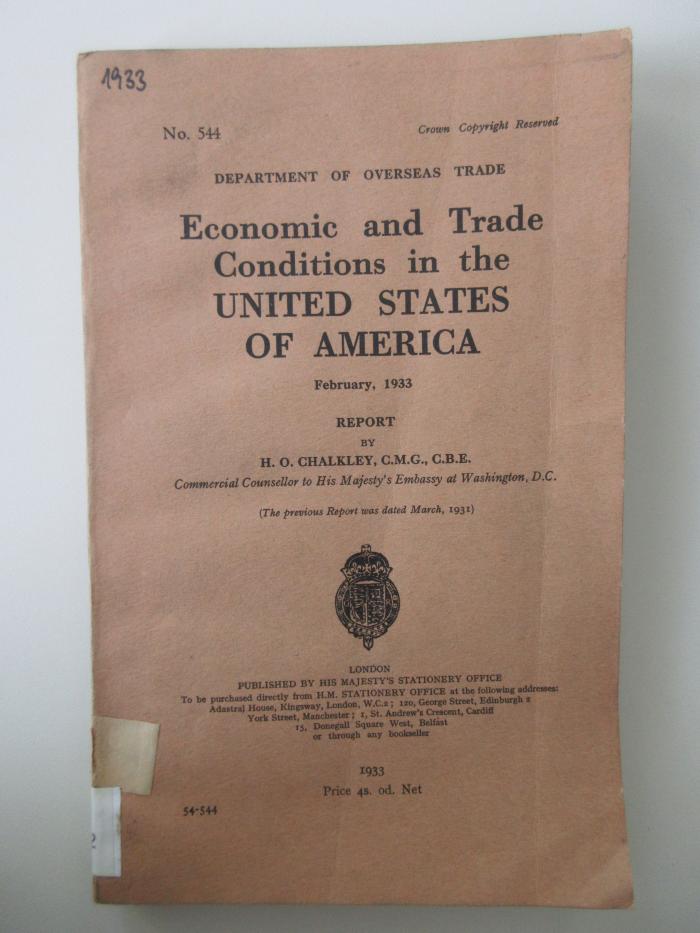 Icb 3292 : Economic and Trade Conditions in the United States of America (1933)