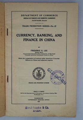 Iec 422 : Currency, Banking, and Finance in China (1926)