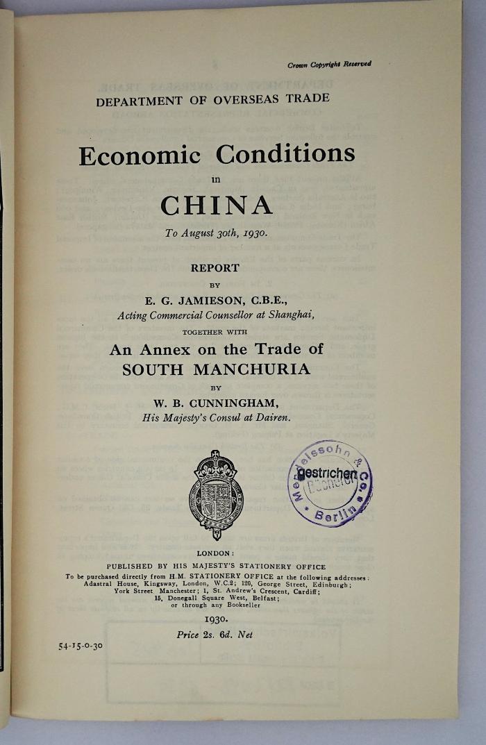 Iec 425 : Economic Conditions in China (1930)