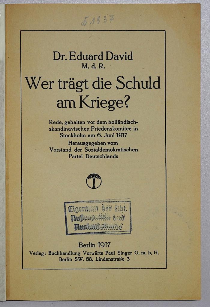 M 271a 143 : Wer trägt die Schuld am Kriege?  (1917)