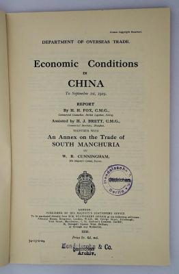 Iec 425 : Economic Conditions in China (1930)
