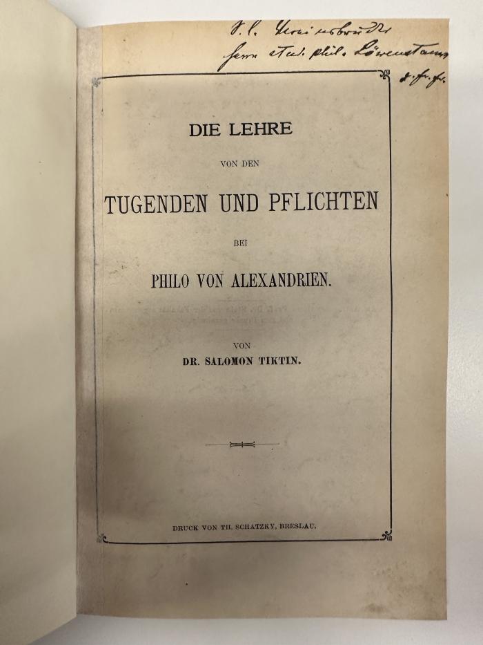 BD 2560 T568 : Die Lehre von den Tugenden und Pflichten bei Philo von Alexandrien (1895)