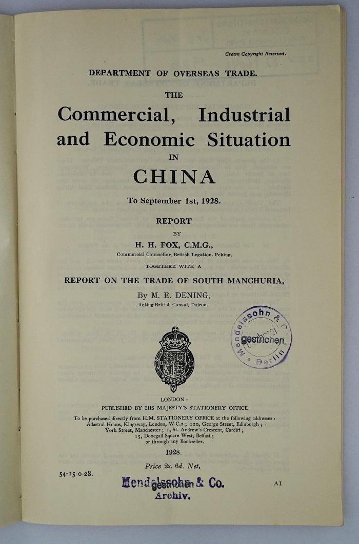 Iec 425 : The Commercial, Industrial and Economic Situation in China (1928)