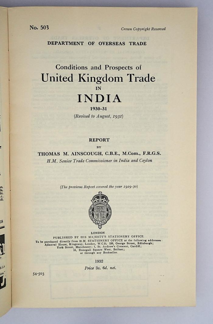 Ied 630 : Conditions and Prospects of United Kingdom Trade in India (1932)