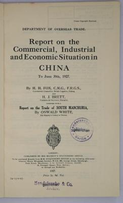 Iec 425 : Report on the Commercial, Industrial and Economic Situation in China (1927)