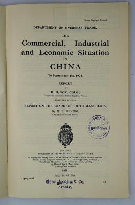 Iec 425 : The Commercial, Industrial and Economic Situation in China (1928)