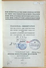 M 272a 118 : Die Einstellung der Sozialisten zu den grundsätzlichen Fragen der Strafgerichtsverfassungs- und der Strafverfahrensreform  (1931)