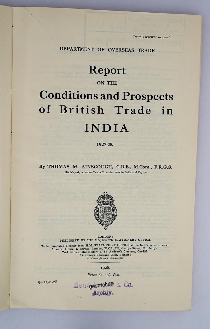 Ied 630 : Report on the Conditions and Prospects of British Trade in India (1928/1930)