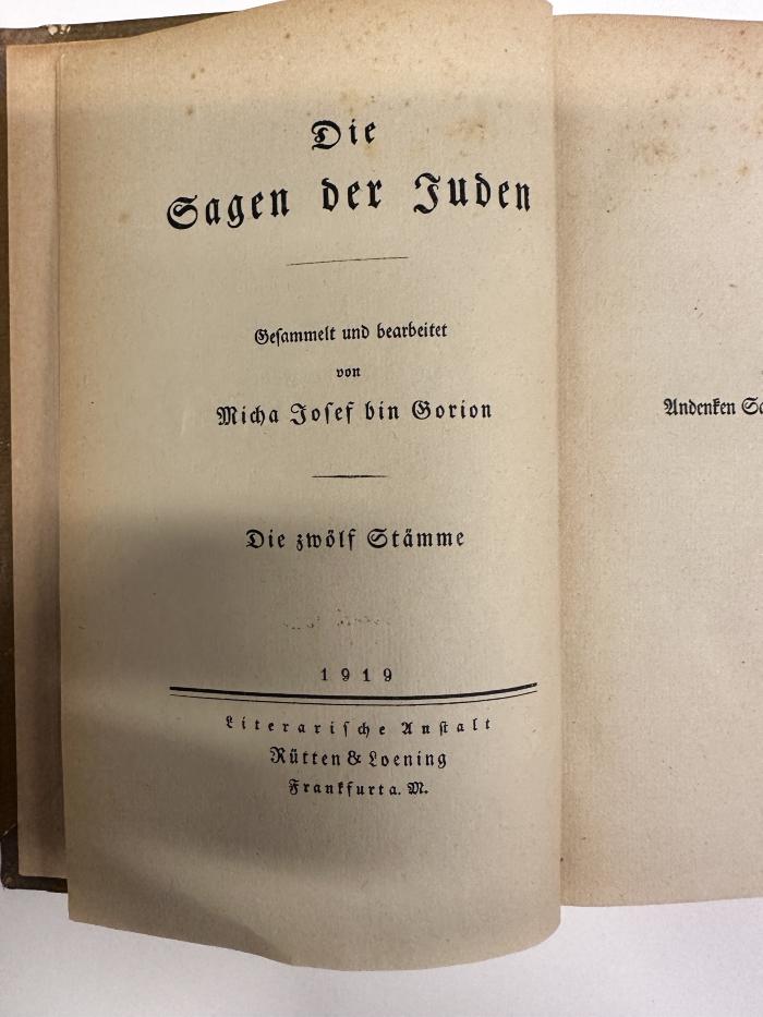 BD 3850 B612-3+2 : Die Sagen der Juden. [3], Die zwölf Stämme (1919)