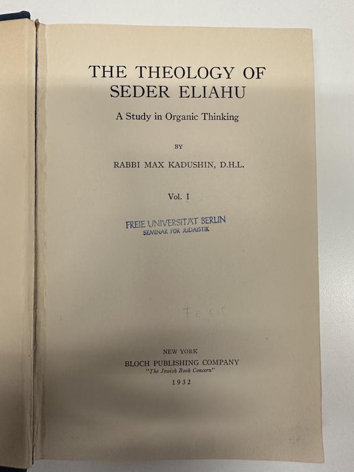 BD 3640 K11 : The theology of Seder Eliahu. 1 (1932)