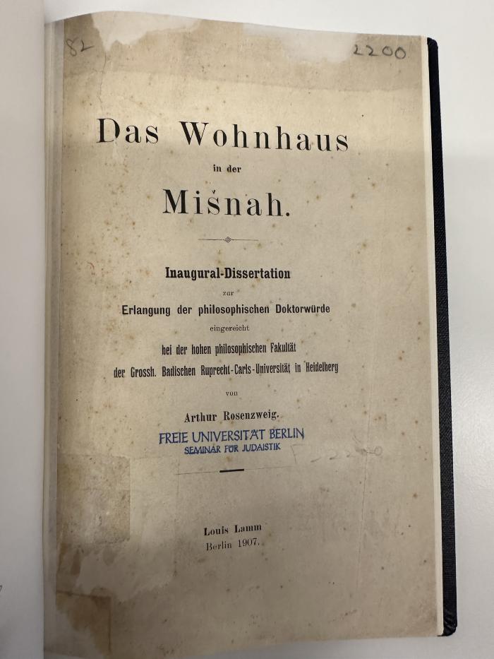 BD 3100 R816 W8 : Das Wohnhaus in der Mišnah (1907)