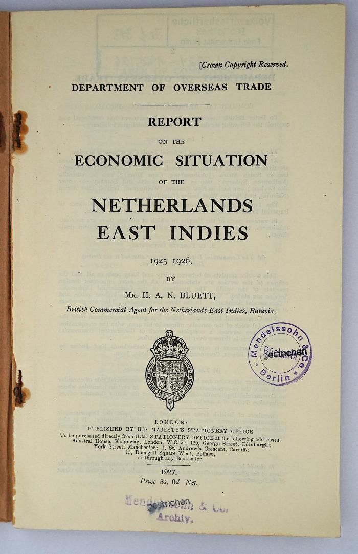 Ief 343 : Report on the Economic Situation of the Netherlands East Indies (1927)