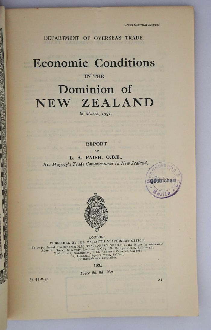 If 161 : Economic Conditions in the Dominion of New Zealand (1931/1932)