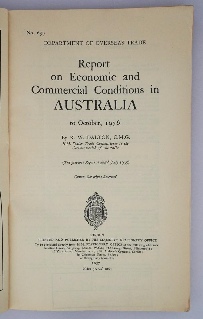If 160 : Report on Economic and Commercial Conditions in Australia (1937)