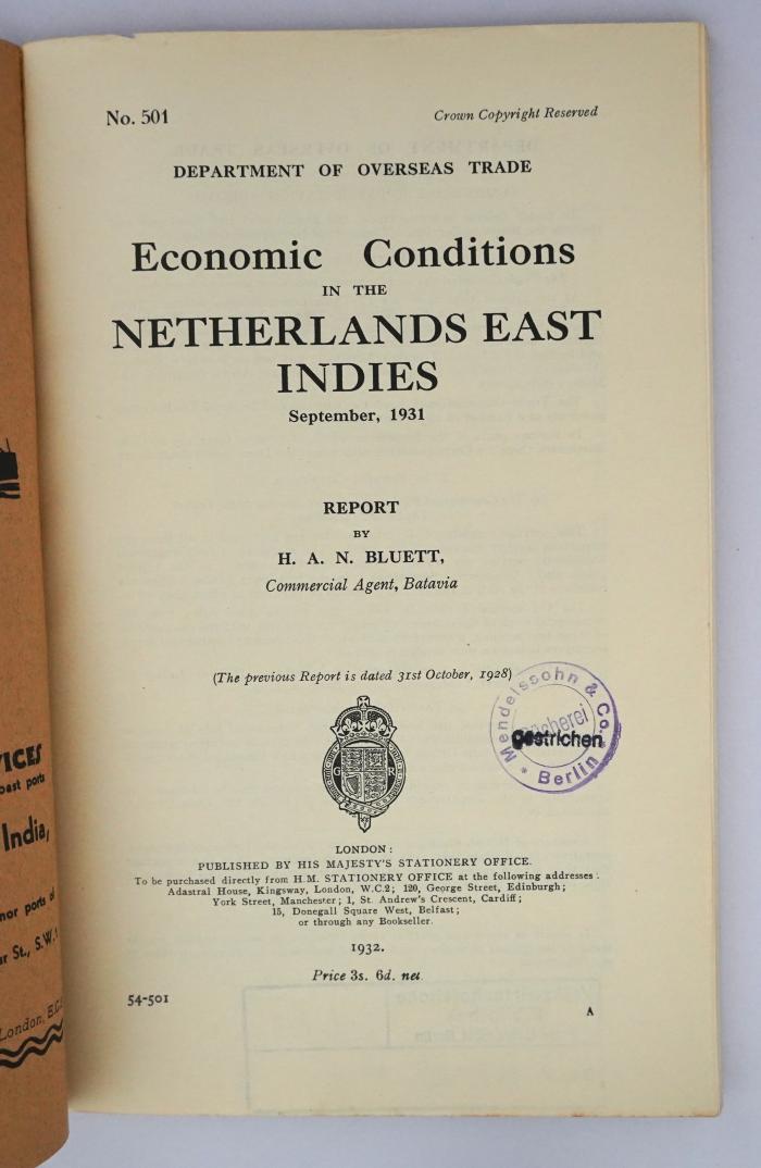 Ief 343 : Economic Conditions in the Netherlands East Indies (1932/1933/1936)