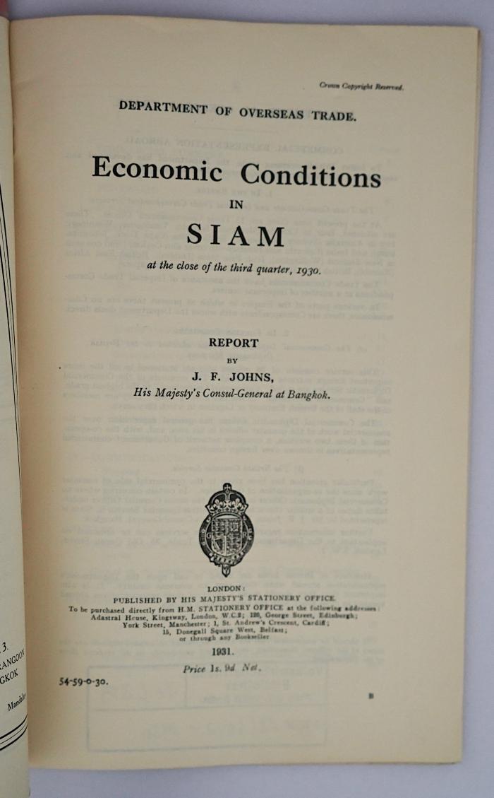 Ief 349 : Economic Conditions in Siam (1931/1933)