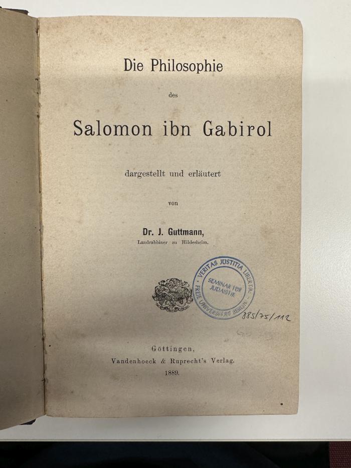 BD 4719 G985 : Die Philosophie des Salomon ibn Gabirol (1889)
