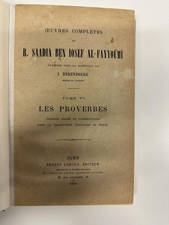 BD 4684 V563 : Version arabe des Proverbes surnommés Livre de la recherche de la sagesse (1894)