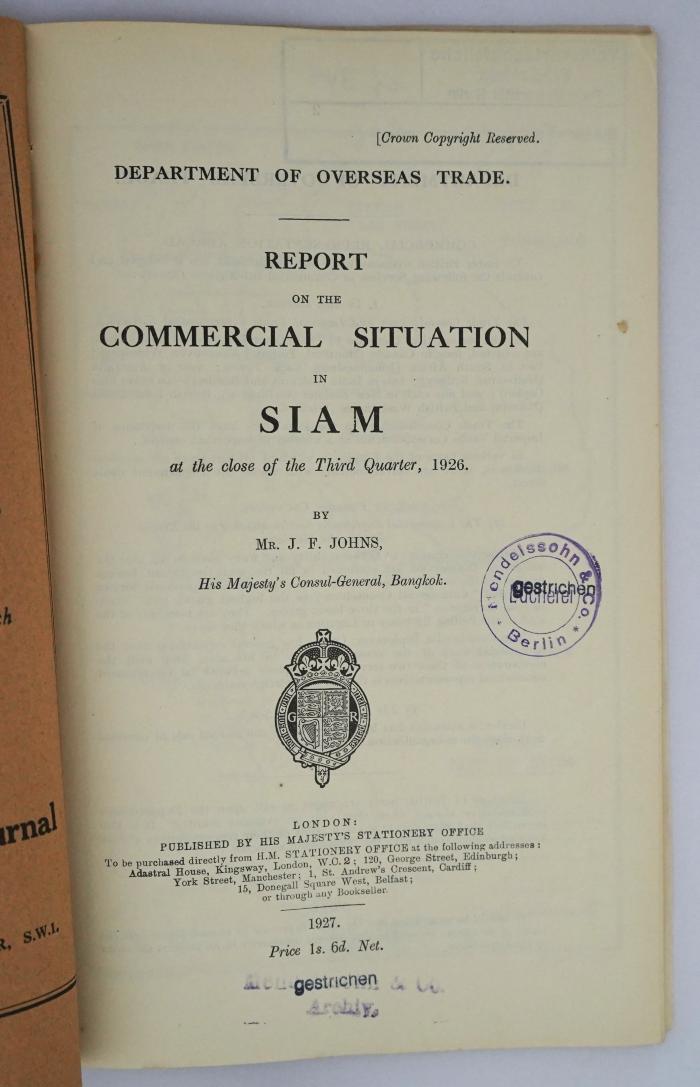 Ief 349 : Report on the Commercial Situation in Siam (1927)
