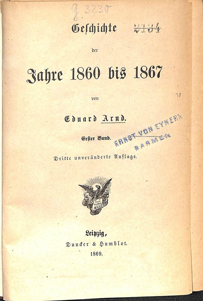G 3230 : Geschichte der Jahre 1860 bis 1867. Bd. 1-2. (1869)