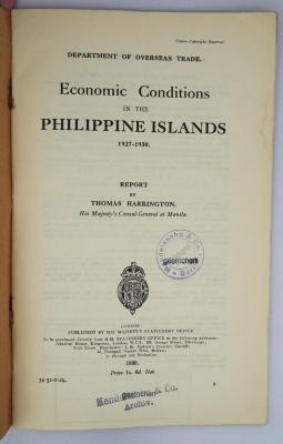 Ief 350 : Economic Conditions in the Philippine Islands (1930)