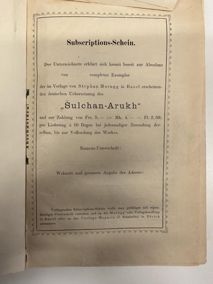 BD 5412 S562D-1 : Šulchan-Arukh (Gedeckte Tafel) (Ez. XXIII, 41) oder Das Ritual- und Gesetzbuch des Judenthums. 1, Orach chajim (1888)