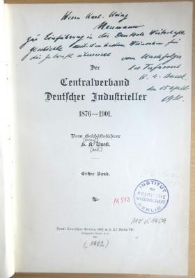 M 513 Bue-1 : Der Centralverband Deutscher Industrieller 1876-1901 (1902)