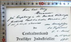 - (Neumann, Carl-Heinz), Von Hand: Widmung, Datum, Name; 'Herrn Karl-Heinz Neumann zur Einführung in die Deutsche Wirtschaftsgeschichte mit den besten Wünschen für die Zukunft überreicht vom Nachfolger des Verfassers H. A. Bueck. Den 15. April 1930.'. 
