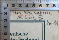 - (Laporte, [?]), Von Hand: Widmung, Name; 'Herrn Dr. Laporte zur herzl.[ichen] Er.[innerung], der V[er]f[asser]'. 
