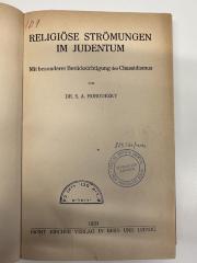 BD 5870 H816 : Religiöse Strömungen im Judentum : mit bes. Berücks. d. Chassidismus. (1920)