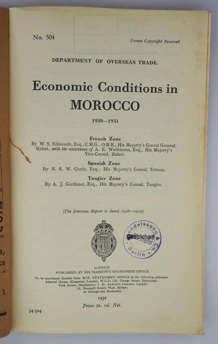 Id 1161 : Economic Conditions in Morocco (1932)