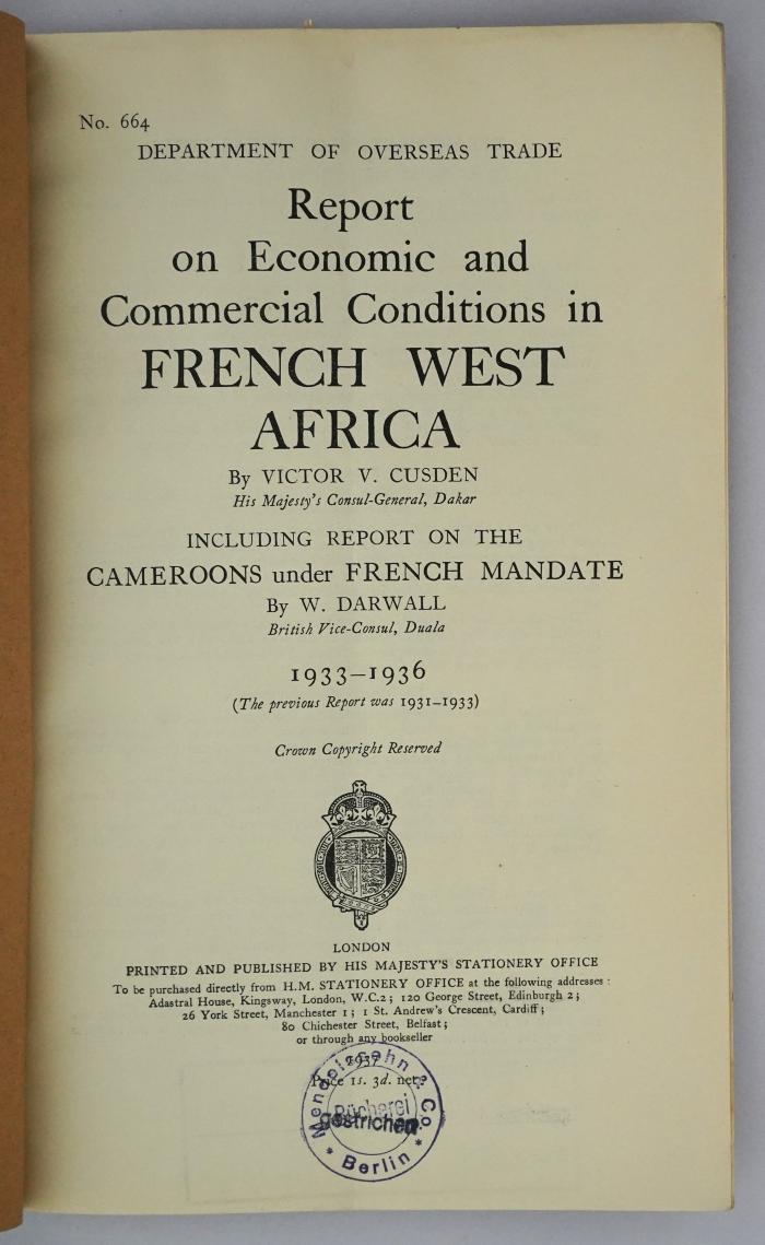 Id 1163 : Report on Economic and Commercial Conditions in French West Africa (1937)