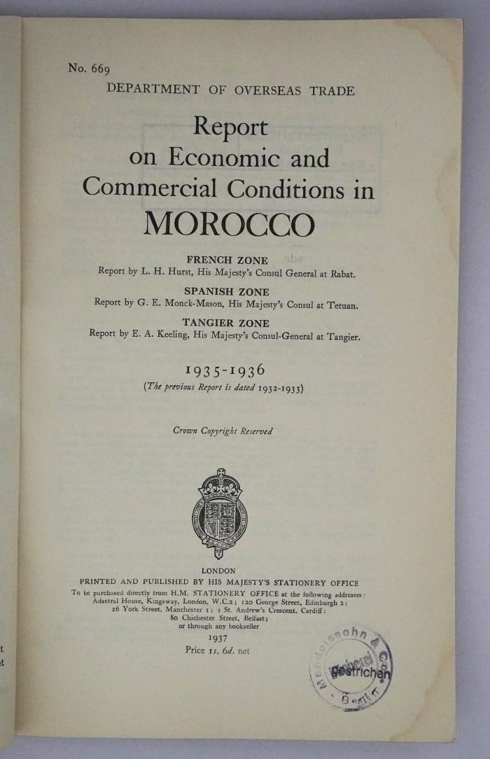 Id 1161 : Report on Economic and Commercial Conditions in Morocco (1937)