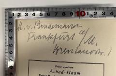 - (Susman, Margarete), Von Hand: Widmung, Name, Ortsangabe; 'M. v. Bendemann
Frankfurt a/M.
Brentanostr. 1'. 