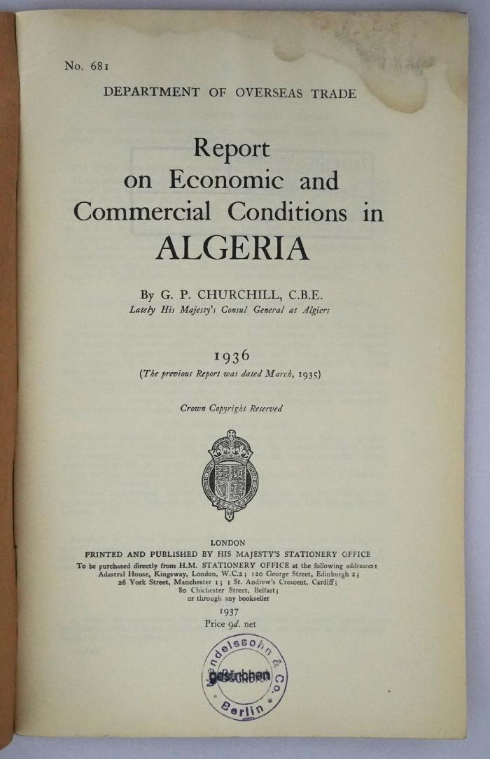 Id 1162 : Report on Economic and Commercial Conditions in Algeria (1937)