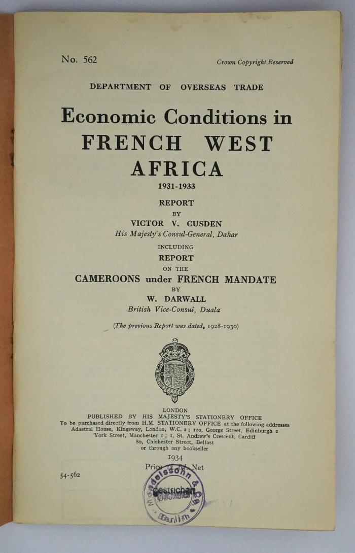 Id 1163 : Economic Conditions in French West Africa (1934)