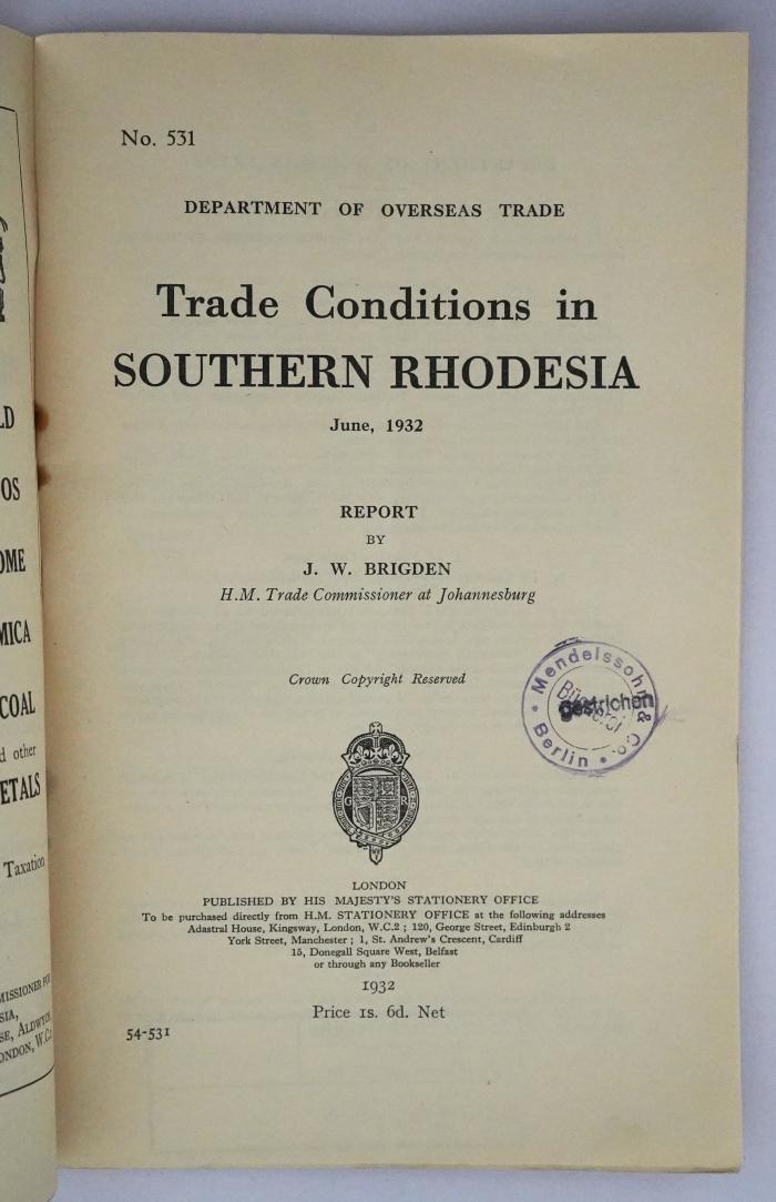 Id 1166 : Trade Conditions in Southern Rhodesia (1932)