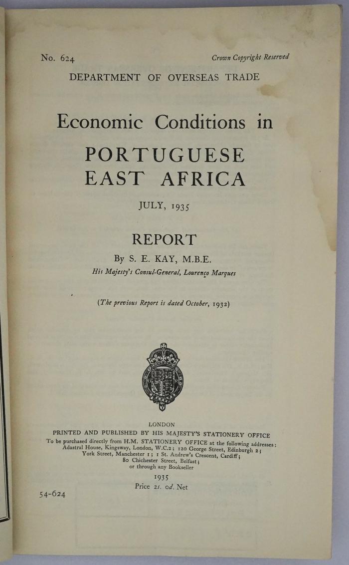 Id 1167 : Economic Conditions in Portuguese East Africa (1933/ 1935)