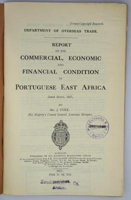 Id 1167 : Report on the Commercial, Economic and Financial Condition of Portuguese East Africa (1927)