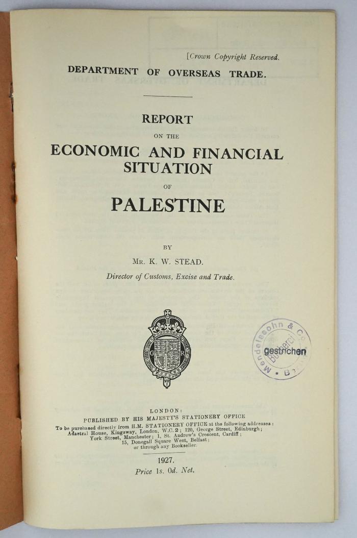 Iee 402 : Report on the Economic and Financial Situation of Palestine (1927)