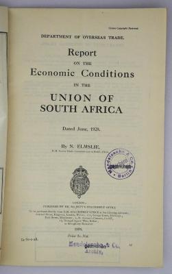 Id 1171 : Economic Conditions in the Union of South Africa (1928/1930)