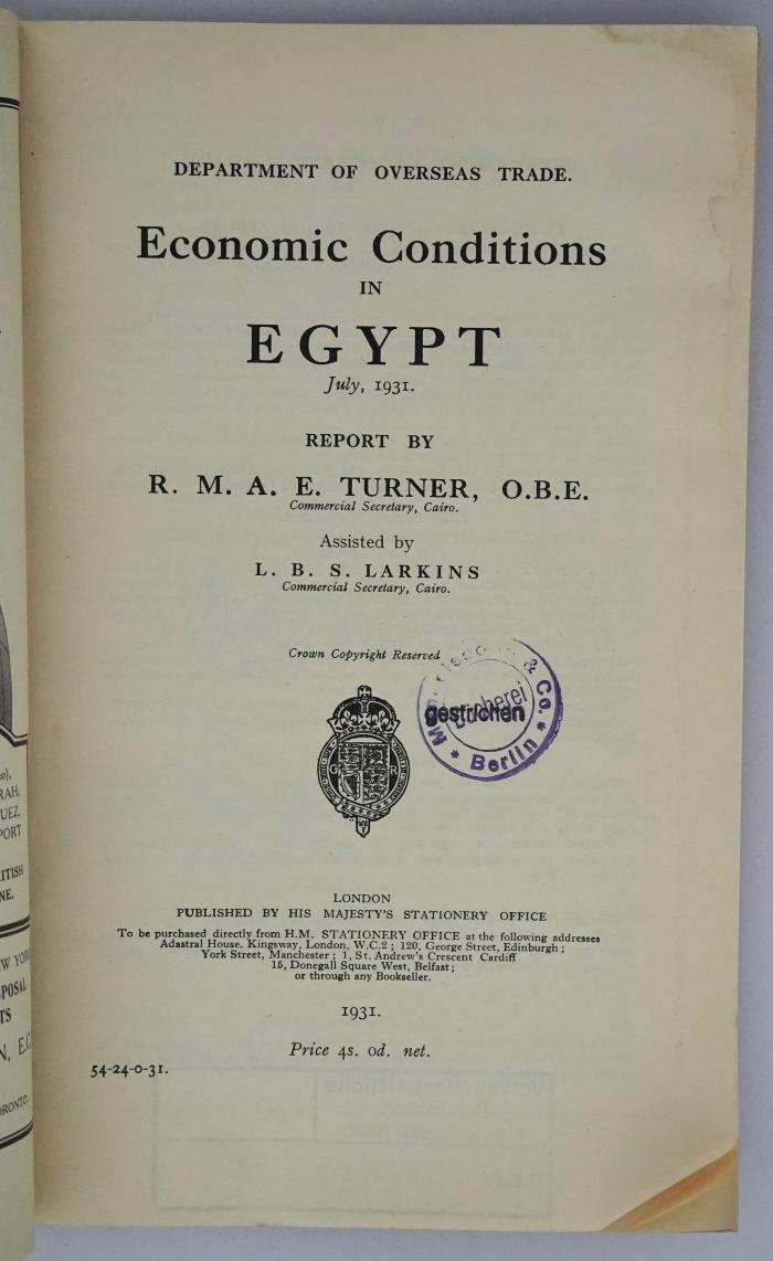 Id 1173 : Economic Conditions in Egypt (1931)