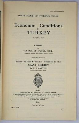 Iee 400 : Economic Conditions in Turkey (1930)