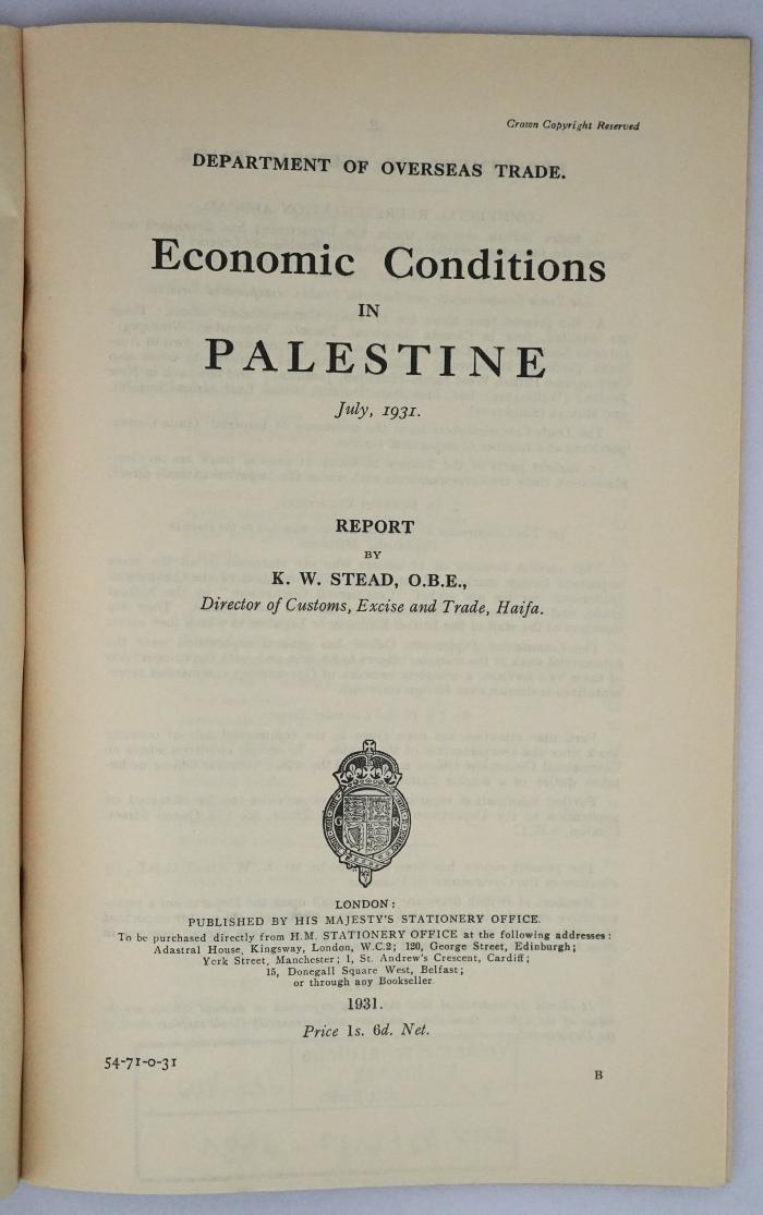 Iee 402 : Economic Conditions in Palestine (1931)