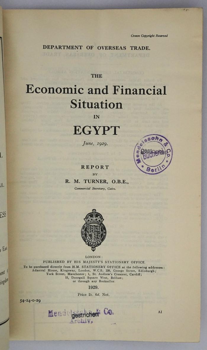 Id 1173 : Economic and Financial Situation in Egypt (1929)