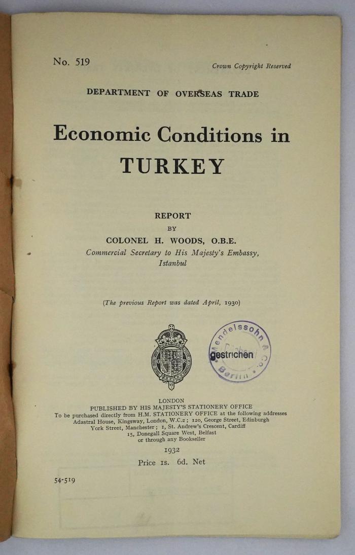 Iee 400 : Economic Conditions in Turkey (1932)