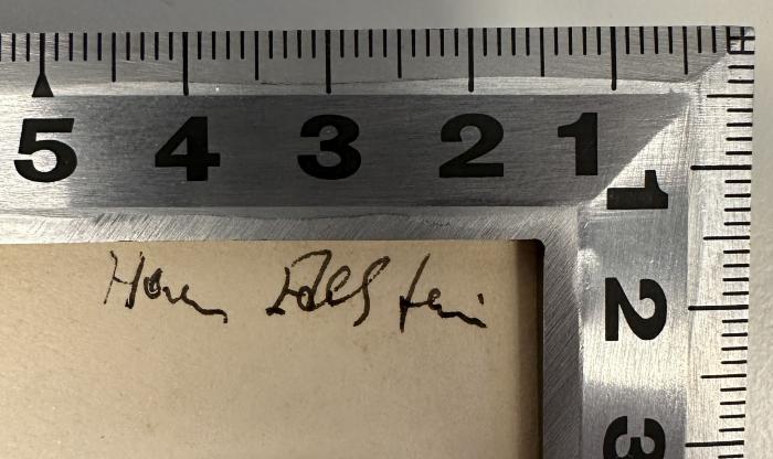 - (Edelstein, Hans), Von Hand: Name; 'Hans Edelstein'. 